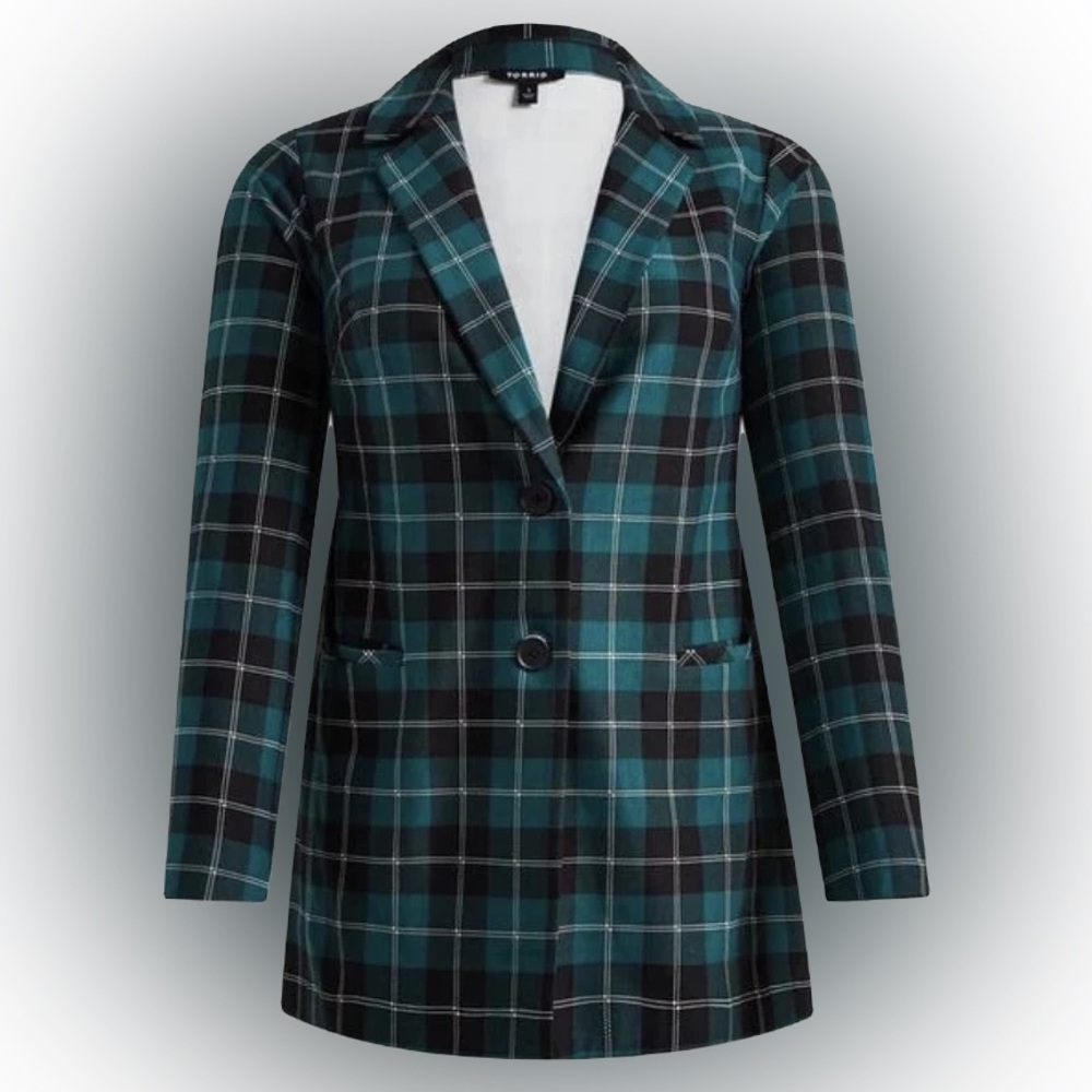 Torrid Lightweight Ponte Longline Plaid Blazer
